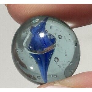 Vintage Clear Glass Marble Blue Ribbon Core Bubbles 5/8” Unique